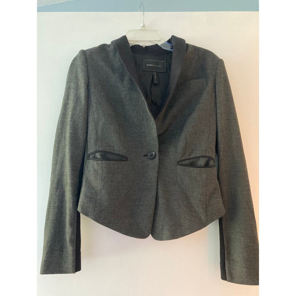 BCBGMaxazria Gray and black one button blazer size XS